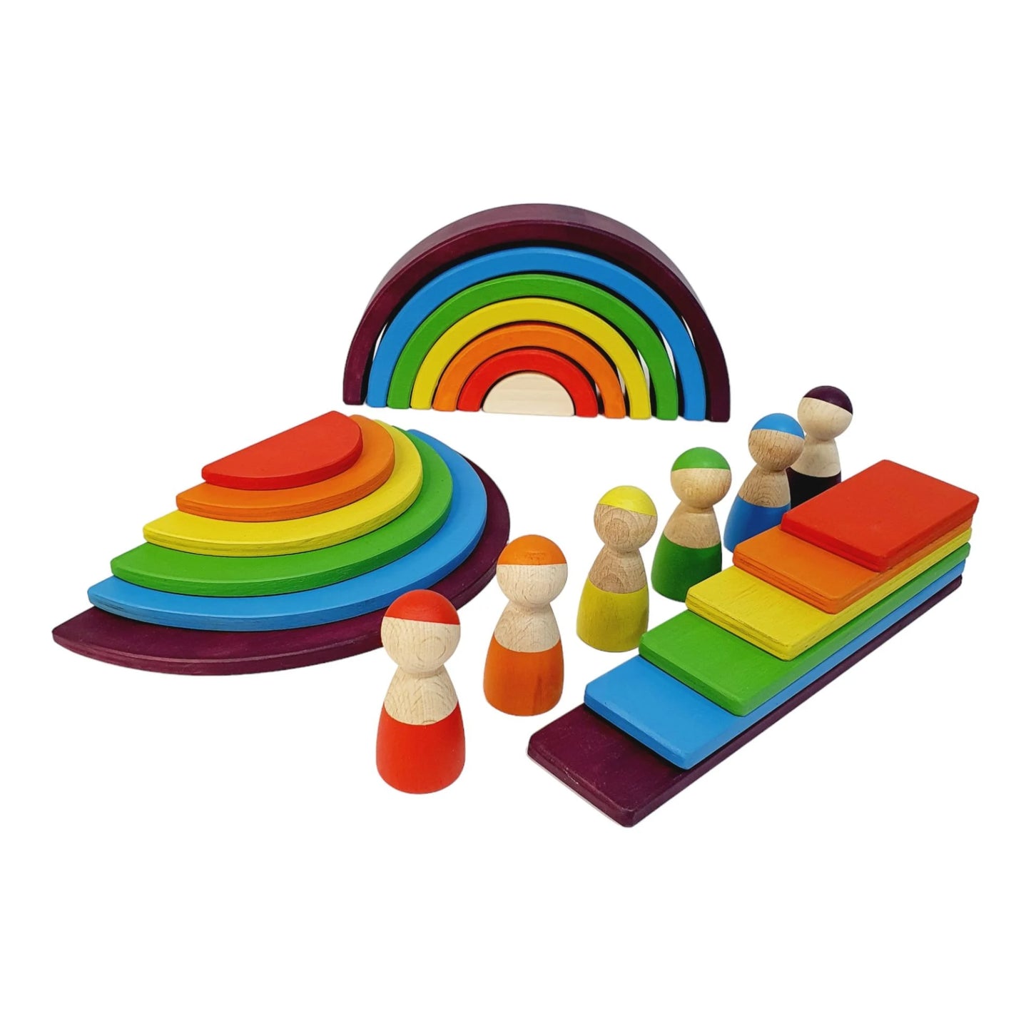 Waldorf 7 Piece Rainbow Set Sunset - Wooden Toy 25 Pieces